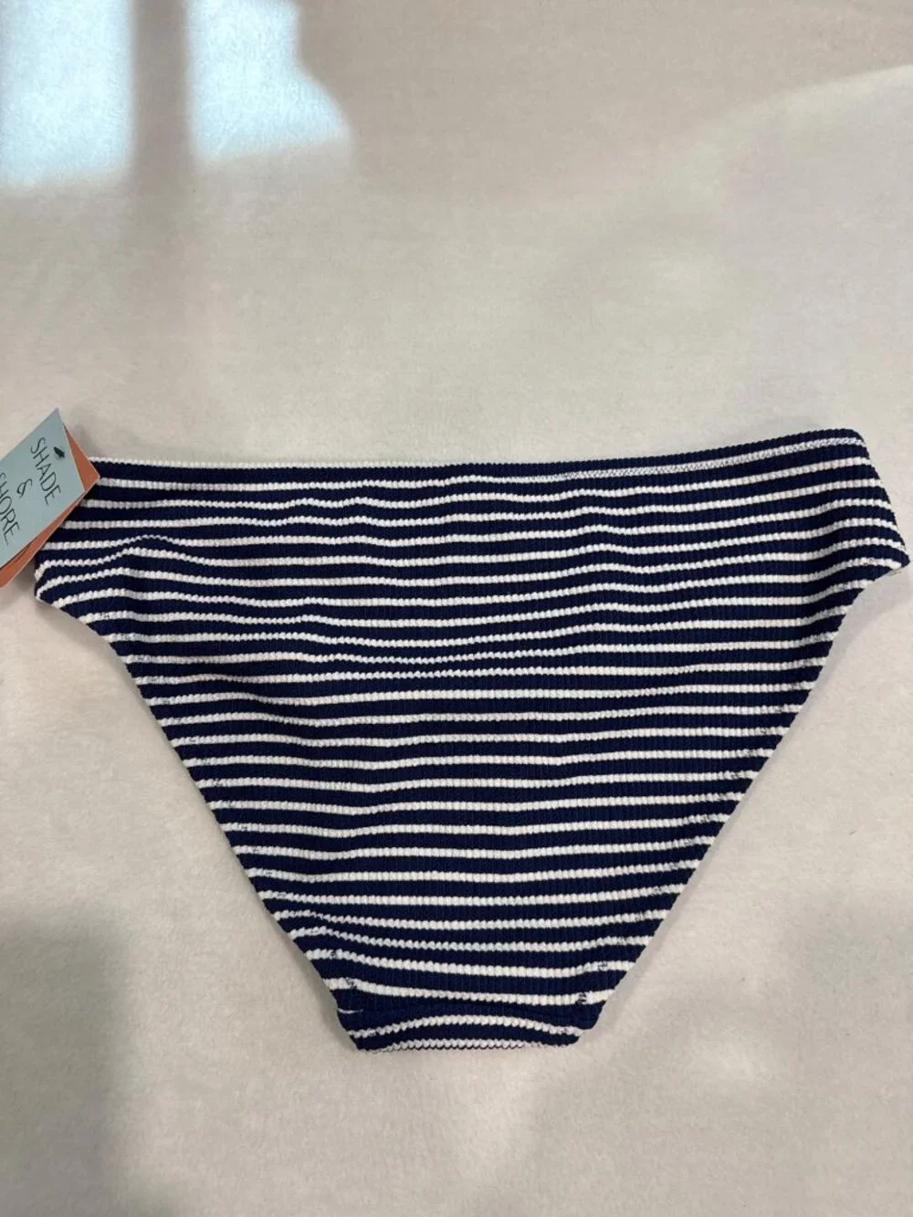Shade & Shore MEDIUM 8-10 Navy Blue & White striped Swimsuit bottoms NEW